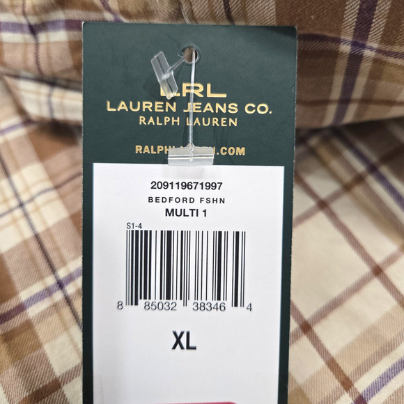 Y2K Lauren Jeans Co. Plaid Tan Ruffle Button Up 2000s Western Blouse Size XL - Picture 5 of 12